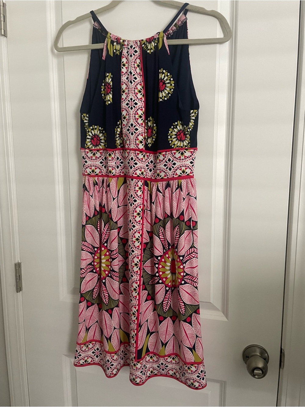 Maggie L Navy and Pink Floral Midi dress